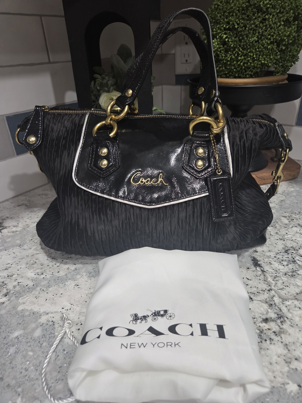 Coach Ashley Black Ruched Leather Satchel with Gold Hardware - Picture 11 of 11